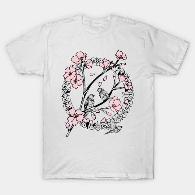 Cherry Blossoms and Sparrows T-Shirt by LauraKatMax